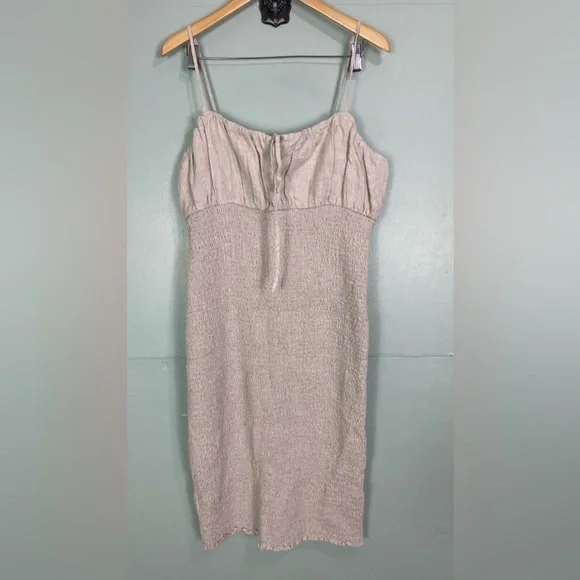 linen special occasion dresses Timeless Oatmeal Linen Midi Dress | Trendy Women's Dresses main image 0